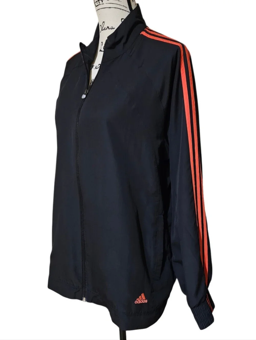 Adidas Vintage Black Jacket with Dark Coral Stripes